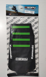 Enjoy Manufacturing Kawasaki Seat Cover KXF 250 2009 - 2012 KXF 450 09 - 2011 Ribbed  Logo, Black / Green