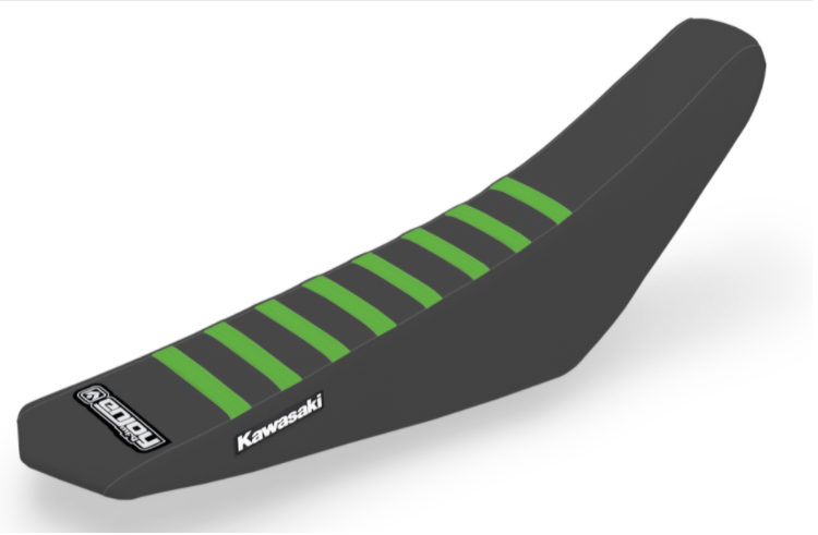 Enjoy Manufacturing Kawasaki Seat Cover KX 250 2021 - 2022 KX 450 2019 - 22 Ribbed  Logo, Black / Green