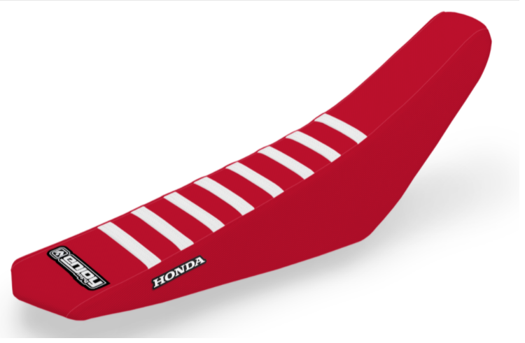Enjoy Manufacturing Honda Sear Cover CRF 250 R 2022 CRF 450 R 2021 - 22 Ribbed  Logo, Red / White